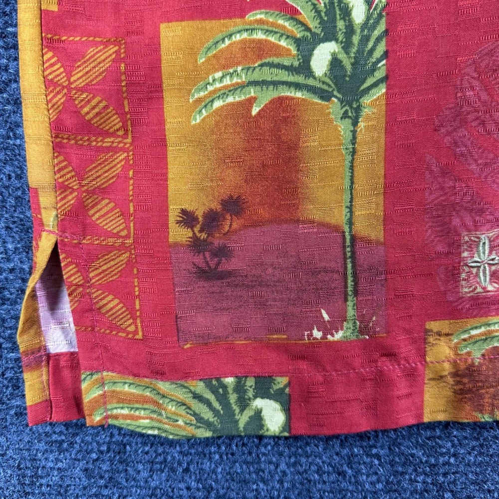 Tommy Bahama Button Shirt Mens M Medium Red Silk Palm Tree Tropical Camp Aloha - Picture 8 of 14